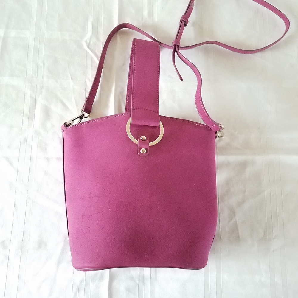 Who What Wear Magenta Crossbody Bag with Gold Ring Accent